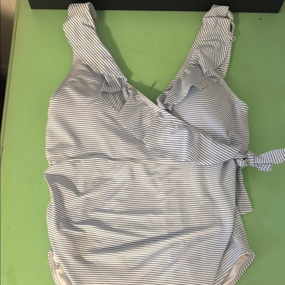 Striped Ruffle Maternity Bathing Suit - Picture 1 of 5